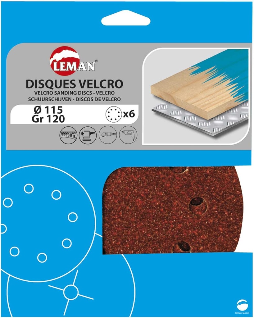 6 DISQUES VELCRO 8 TROUS D.115 GR 120